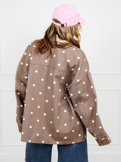 Polka Dot Print Long Sleeve Button Up Jacket