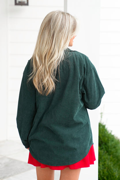 Corduroy and Plaid Reversible Long Sleeve Shacket