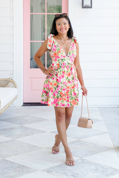 Floral Sleeveless Deep V-Neck Dress