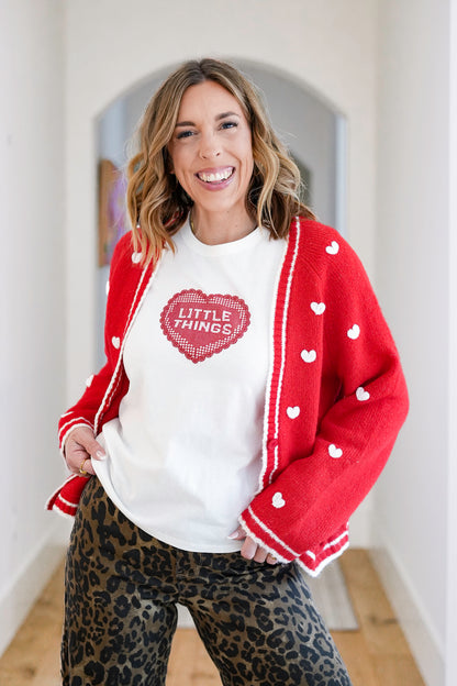 Heart Pattern Long Sleeve Button Down Cardigan