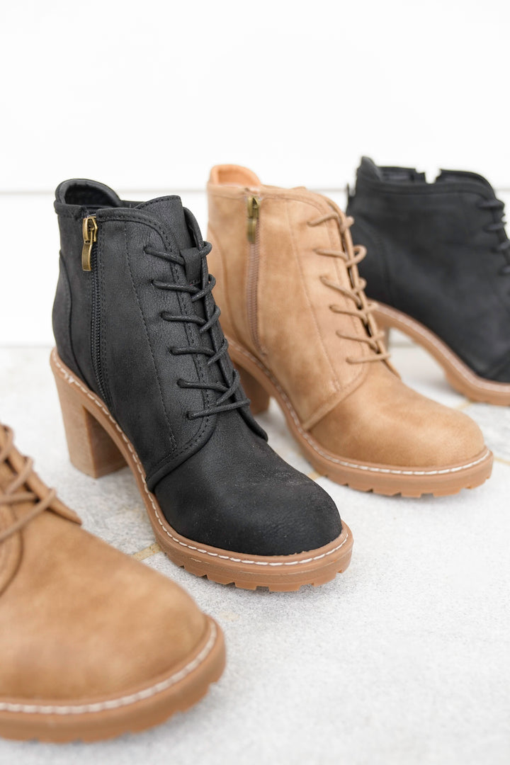 Corky's "Broomstick" Lace Up Block Heel Ankle Boots