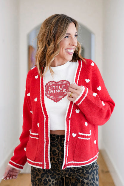 Heart Pattern Long Sleeve Button Down Cardigan
