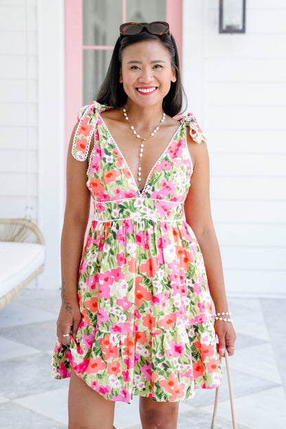 Floral Sleeveless Deep V-Neck Dress