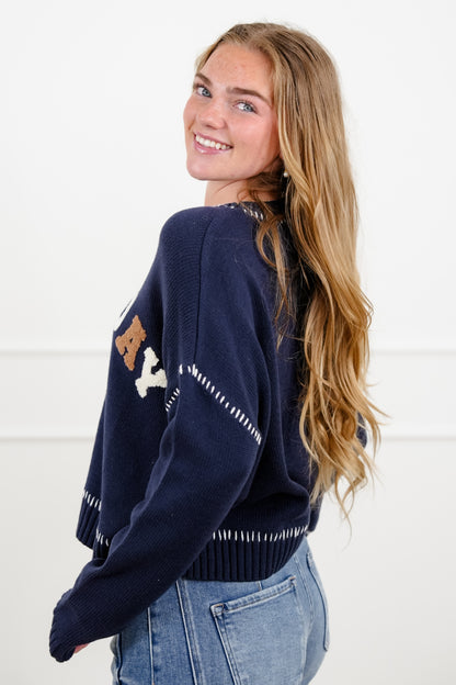 Plus/Reg Long Sleeve "Game Day" Patch Pullover Sweater