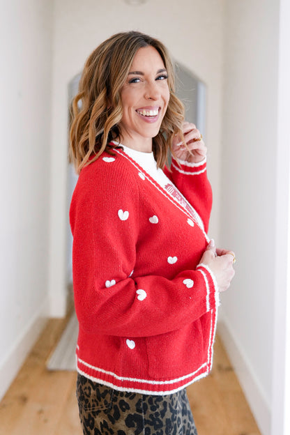 Heart Pattern Long Sleeve Button Down Cardigan