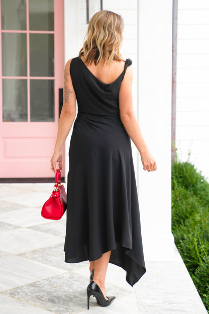 Black Sleeveless Asymmetrical Hem Maxi Dress