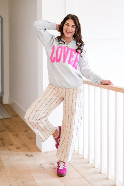 Plus/Reg Long Sleeve V Neck "Lover" Graphic Sweatshirt
