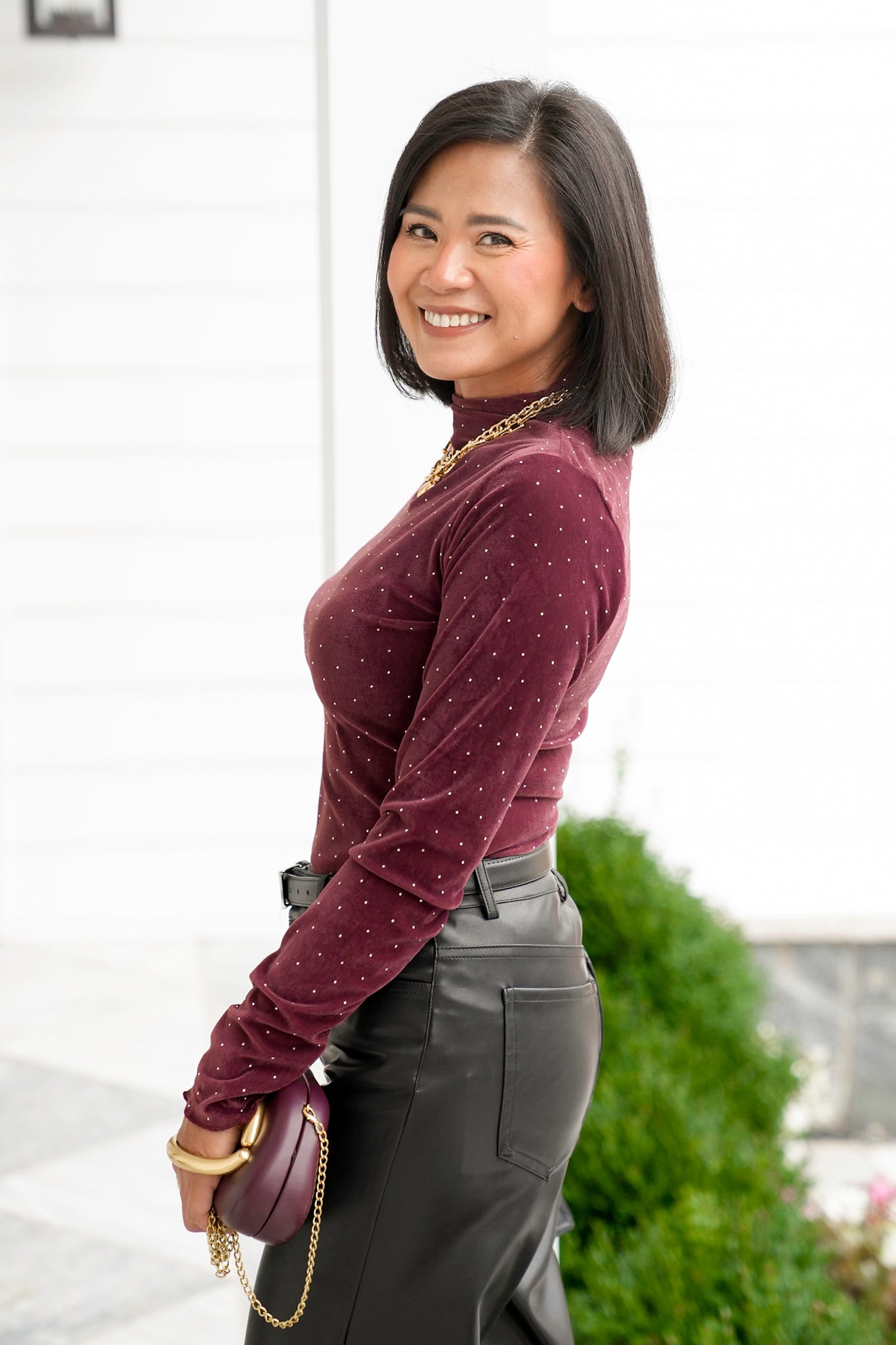 Rhinestone Long Sleeve Top with Mock Neck