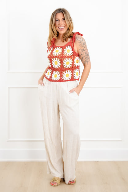 Sleeveless Daisy Crochet Round Neck Top