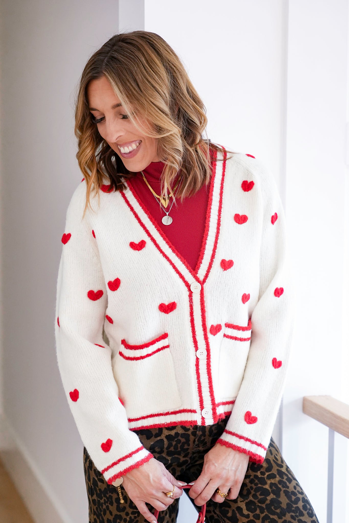 Heart Pattern Long Sleeve Button Down Cardigan