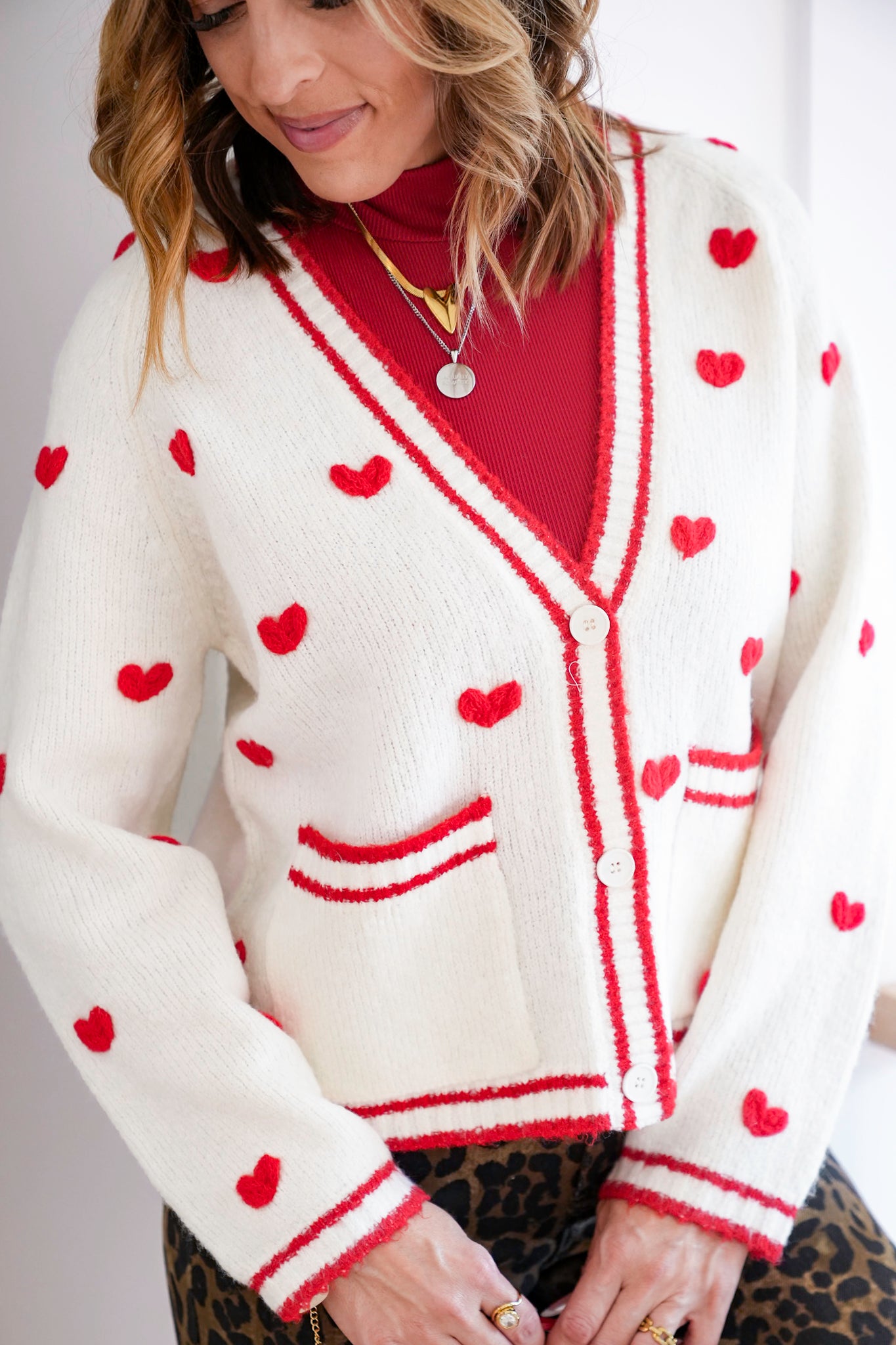 Heart Pattern Long Sleeve Button Down Cardigan