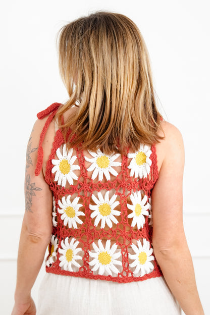 Sleeveless Daisy Crochet Round Neck Top