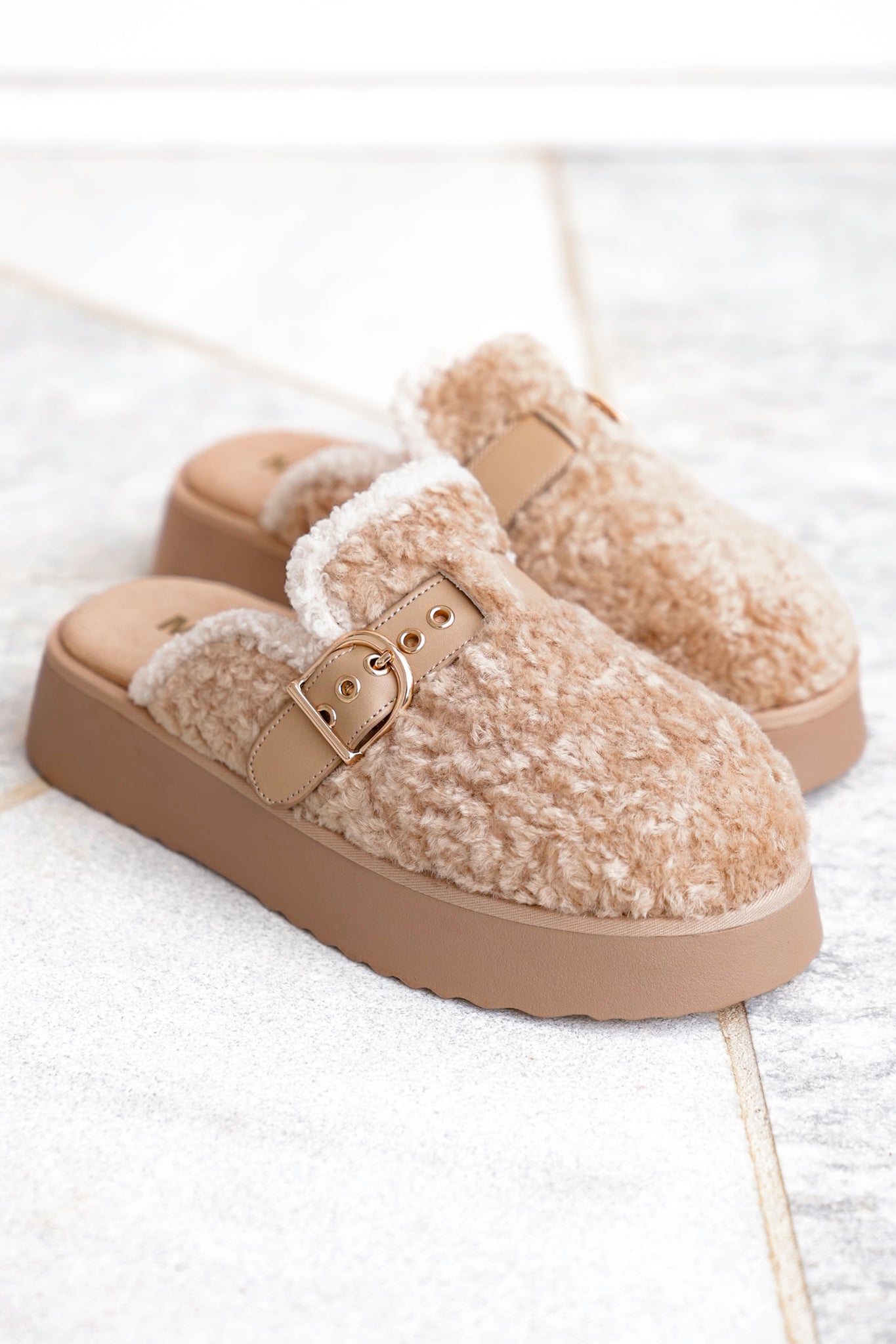 MIA Vegan Shearling Slip On Platform Mule