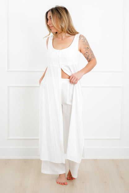 Plus/Reg Solid Sleeveless Cover Up Dress with Front Buttons