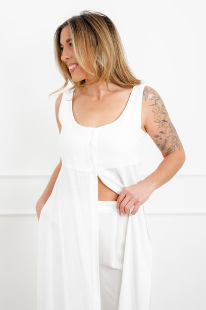 Plus/Reg Solid Sleeveless Cover Up Dress with Front Buttons