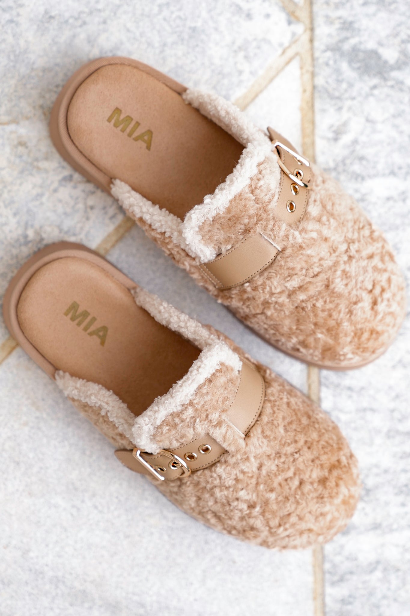 MIA Vegan Shearling Slip On Platform Mule