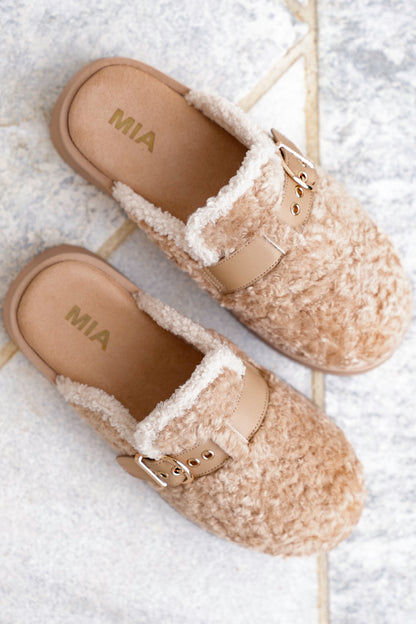 MIA Vegan Shearling Slip On Platform Mule