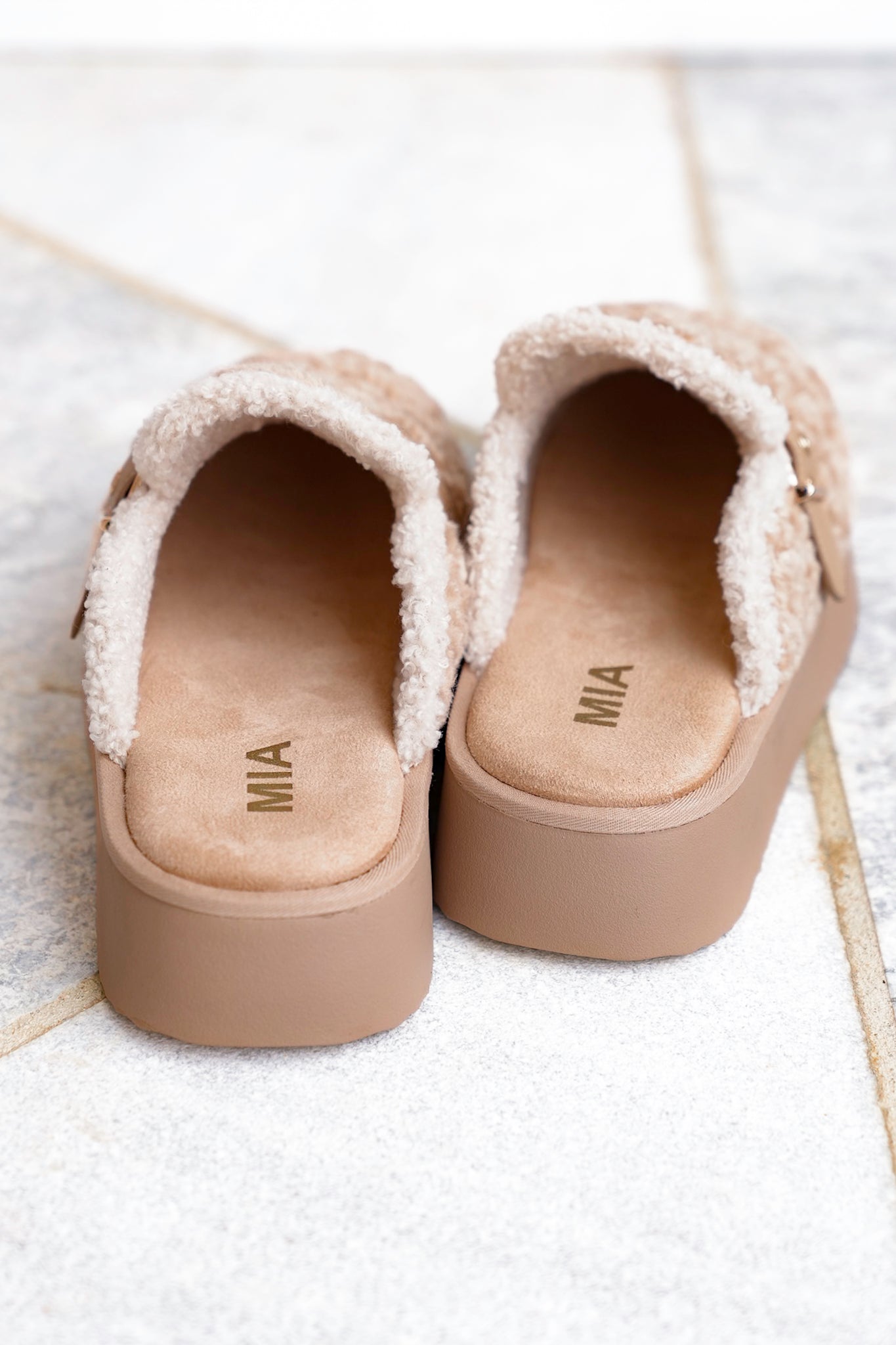 MIA Vegan Shearling Slip On Platform Mule