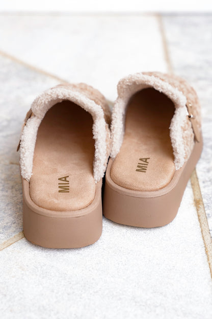 MIA Vegan Shearling Slip On Platform Mule