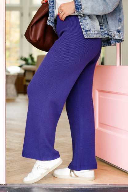 Plus/Reg Solid Knit High Waist Pants