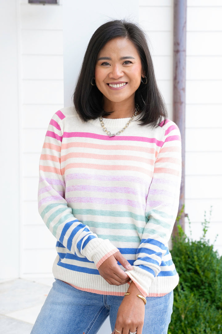 Rainbow Stripe Long Sleeve Pullover Sweater