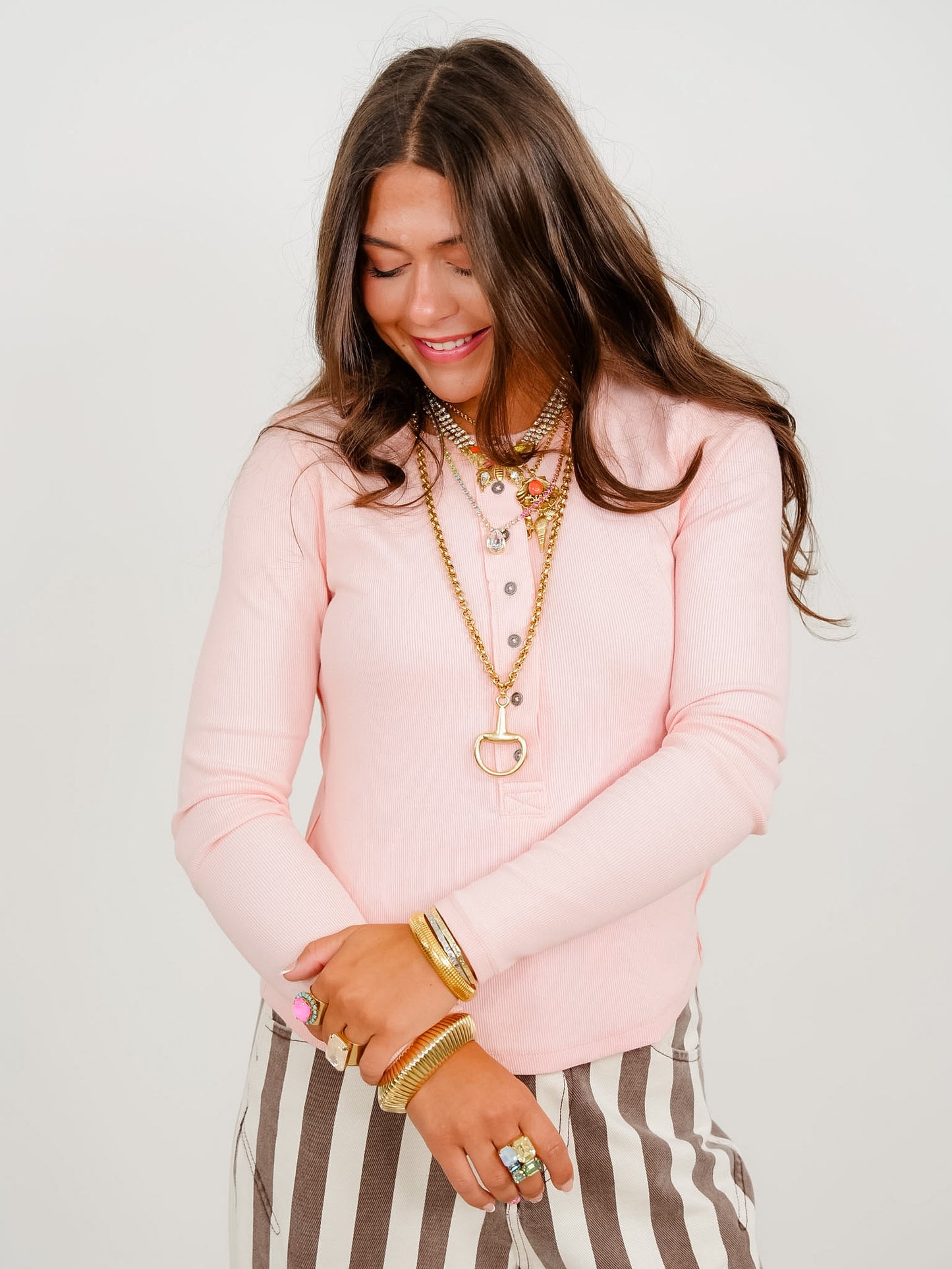 Ribbed Knit Long Sleeve Button Up Top