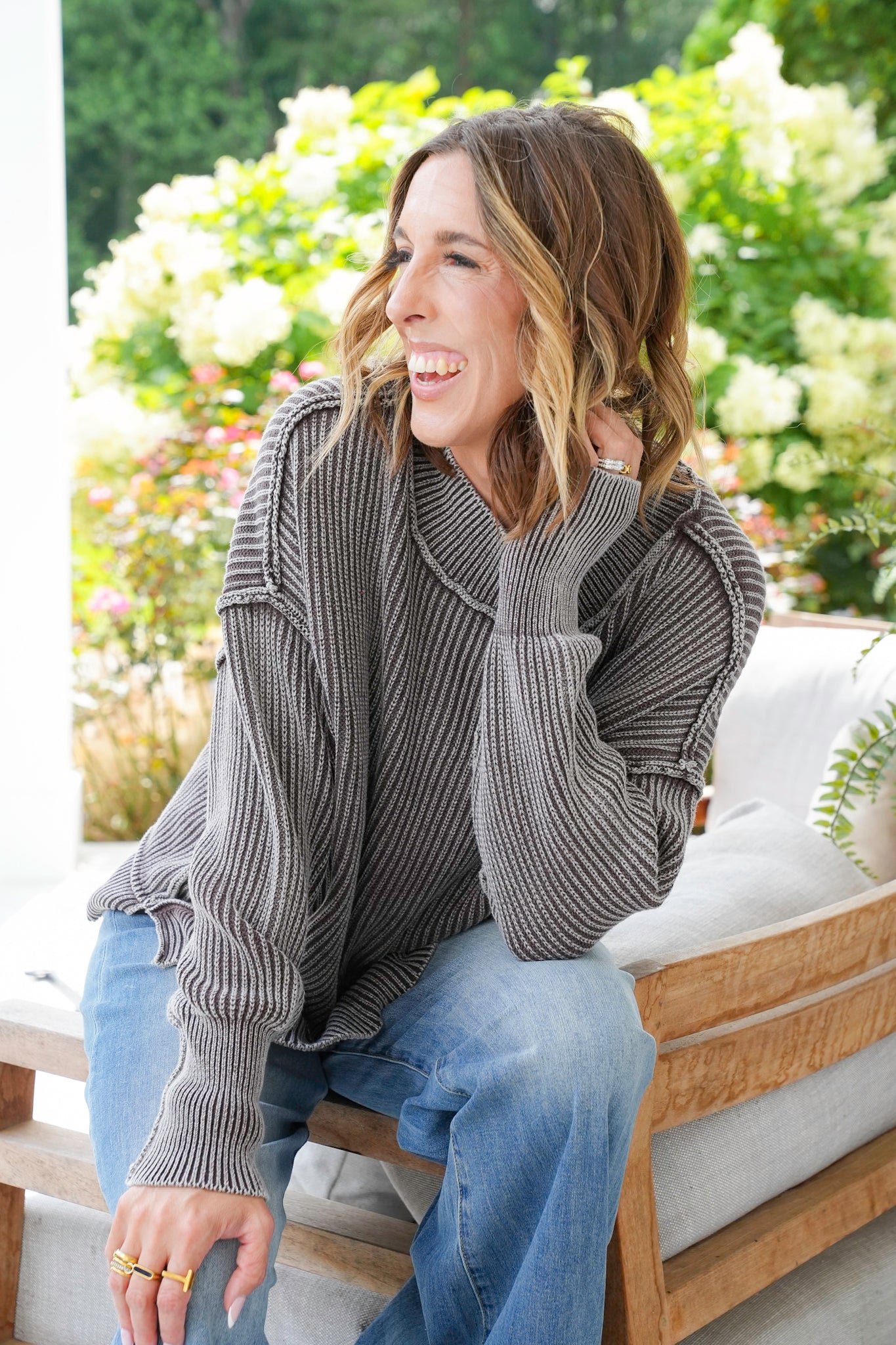 Washed Side Slit Oversized Sweater