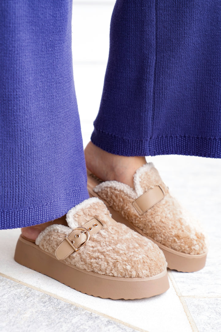 MIA Vegan Shearling Slip On Platform Mule