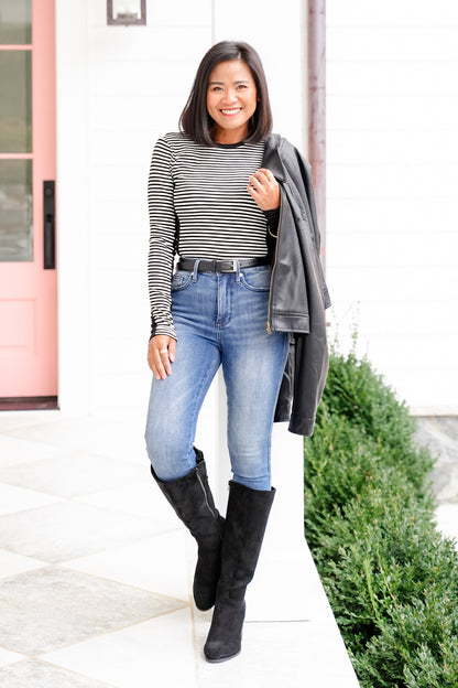 Stripe Long Sleeve Top with Contrast