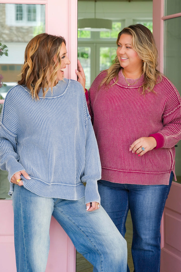 Washed Side Slit Oversized Sweater