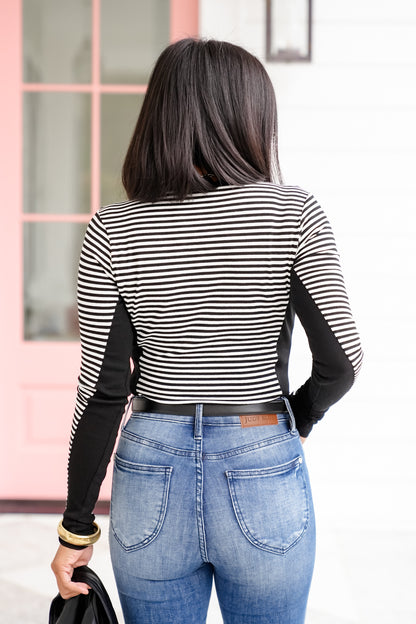 Stripe Long Sleeve Top with Contrast