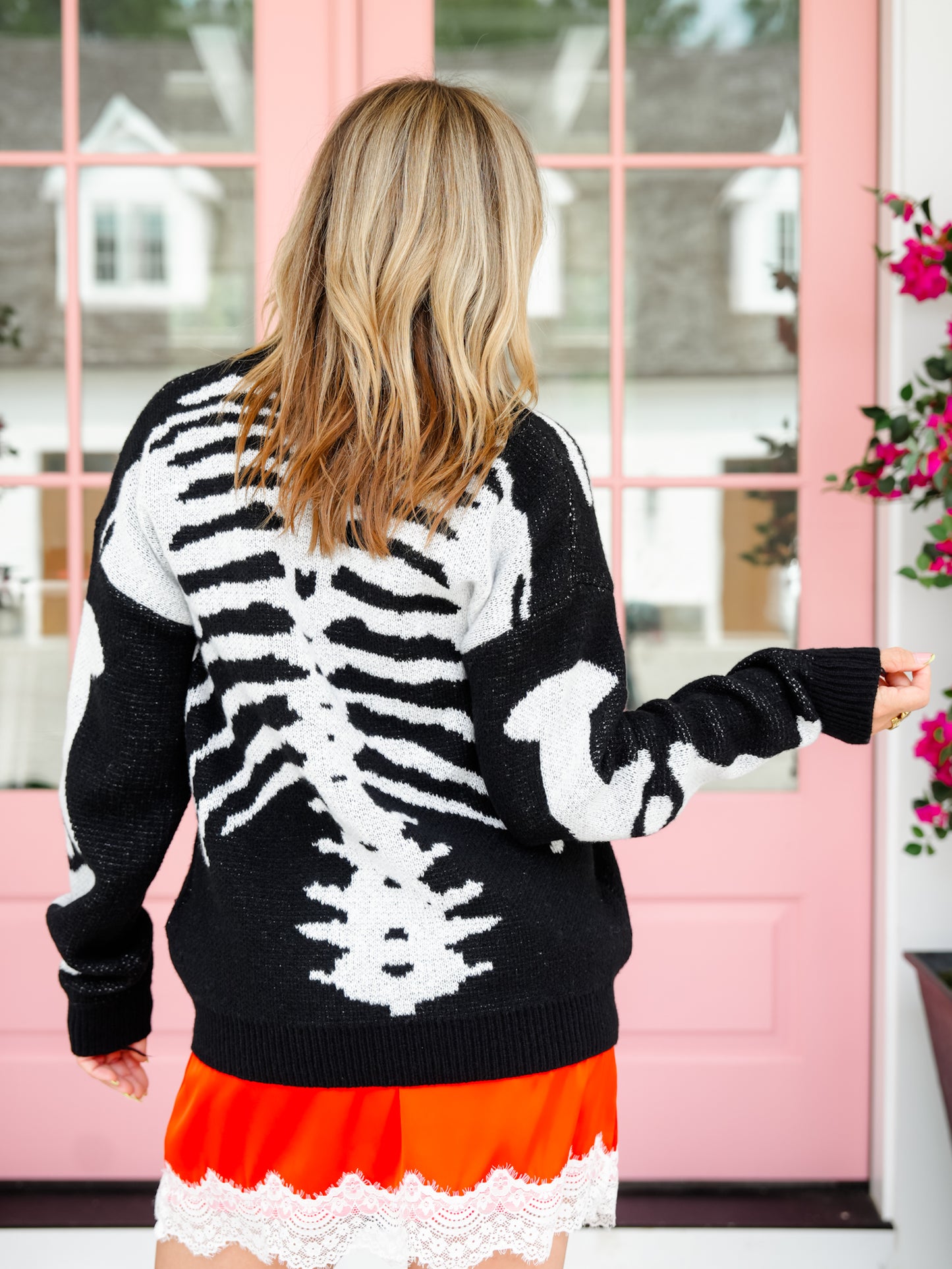 Plus/Reg Skeleton Pattern Long Sleeve Button Down Cardigan