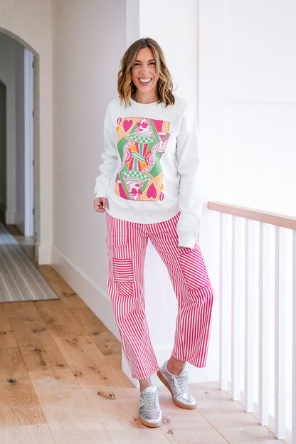 Plus/Reg Long Sleeve Dirty Martini Queen Of Hearts Graphic Sweatshirt