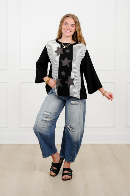POL Color Block and Stripe Top with Star Patch Detail