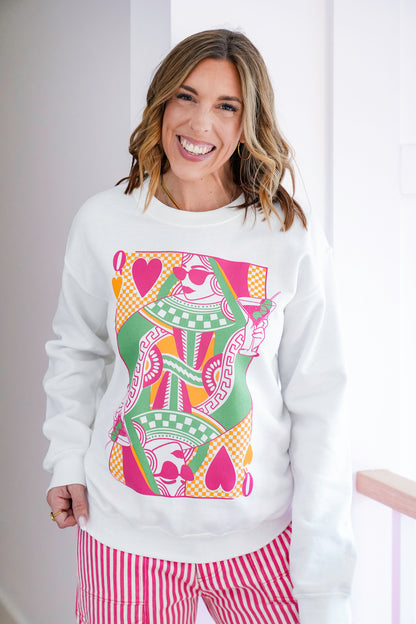 Plus/Reg Long Sleeve Dirty Martini Queen Of Hearts Graphic Sweatshirt
