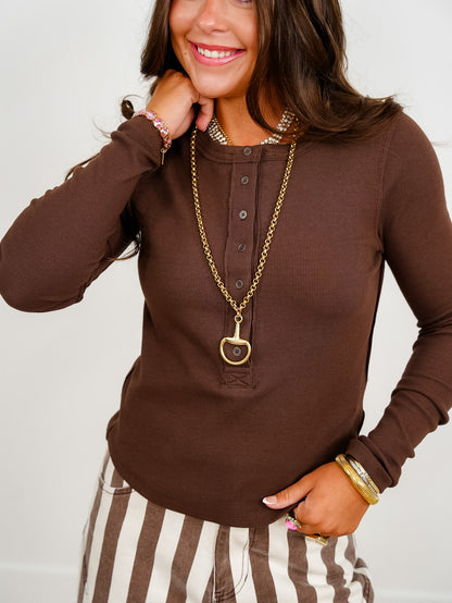 Ribbed Knit Long Sleeve Button Up Top