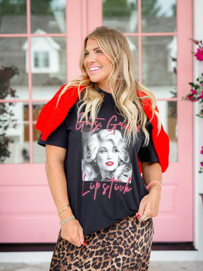 Plus/Reg Short Sleeve Dolly "Guts, Grit and Lipstick" Graphic Tee - Freckled Poppy