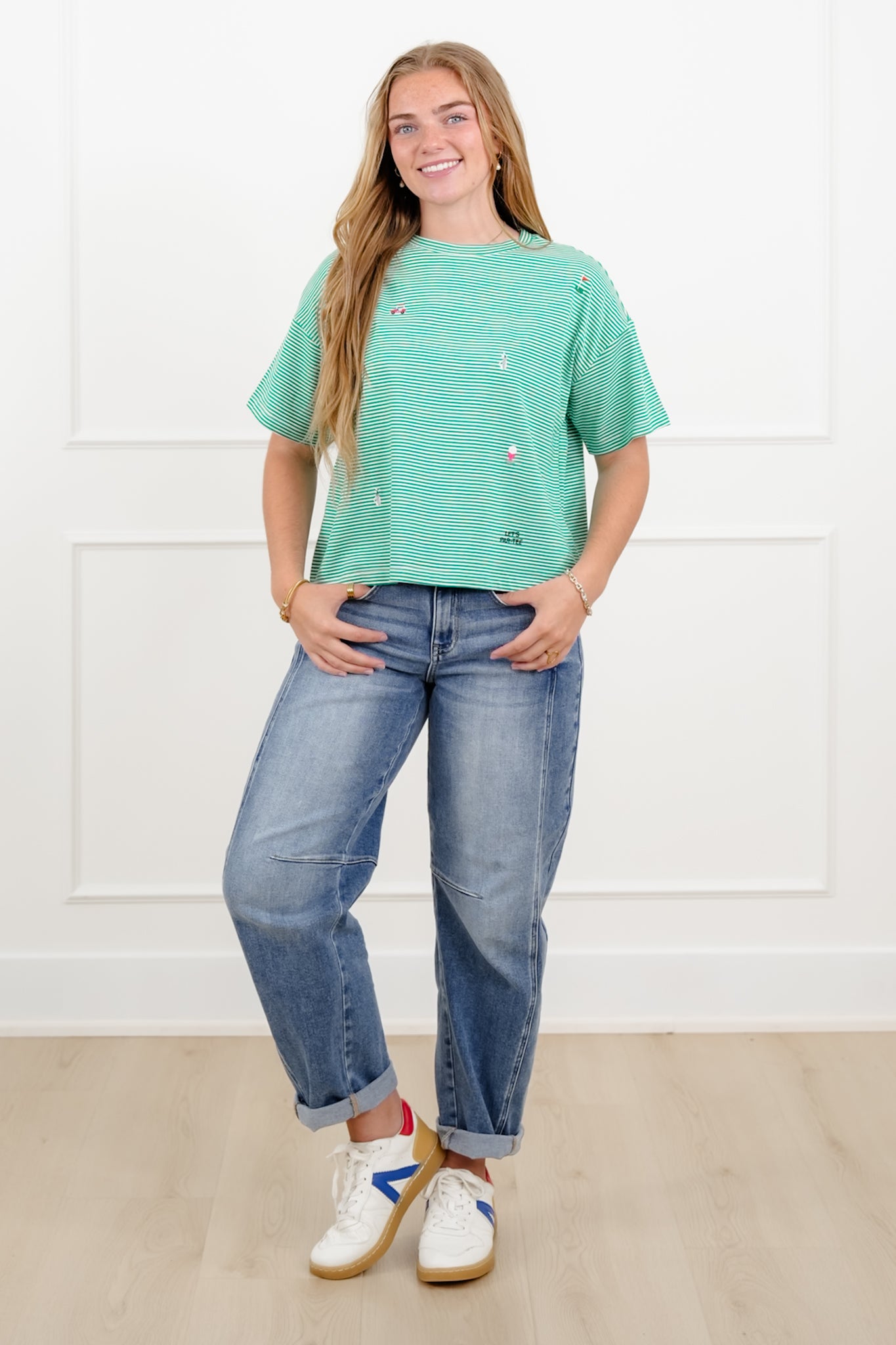 Striped Short Sleeve Embroidered Golf Icons Top