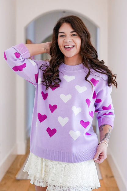 Heart Pattern Long Sleeve Crew Neck Sweater