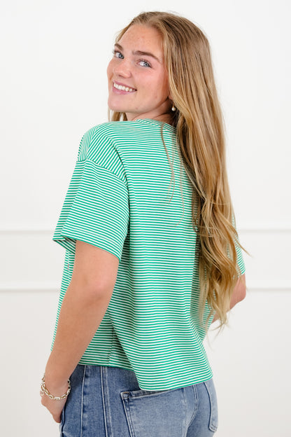 Striped Short Sleeve Embroidered Golf Icons Top