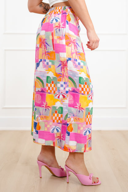Tropical Print Midi Wrap Skirt