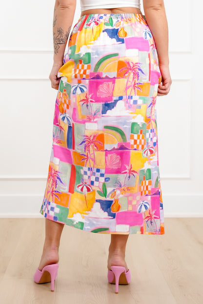 Tropical Print Midi Wrap Skirt