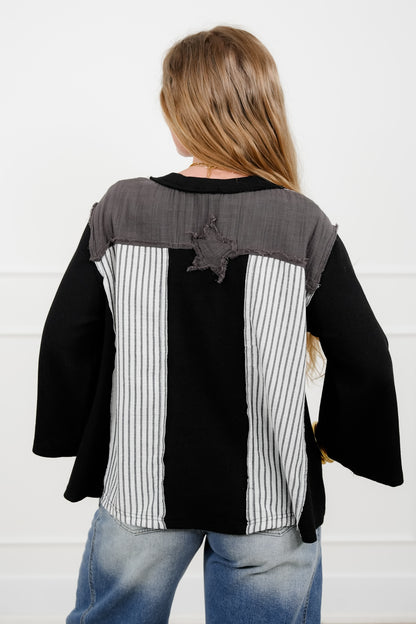 POL Color Block and Stripe Top with Star Patch Detail