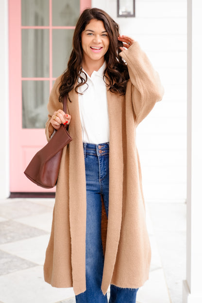 Long Sleeve Long Cardigan with Side Pockets