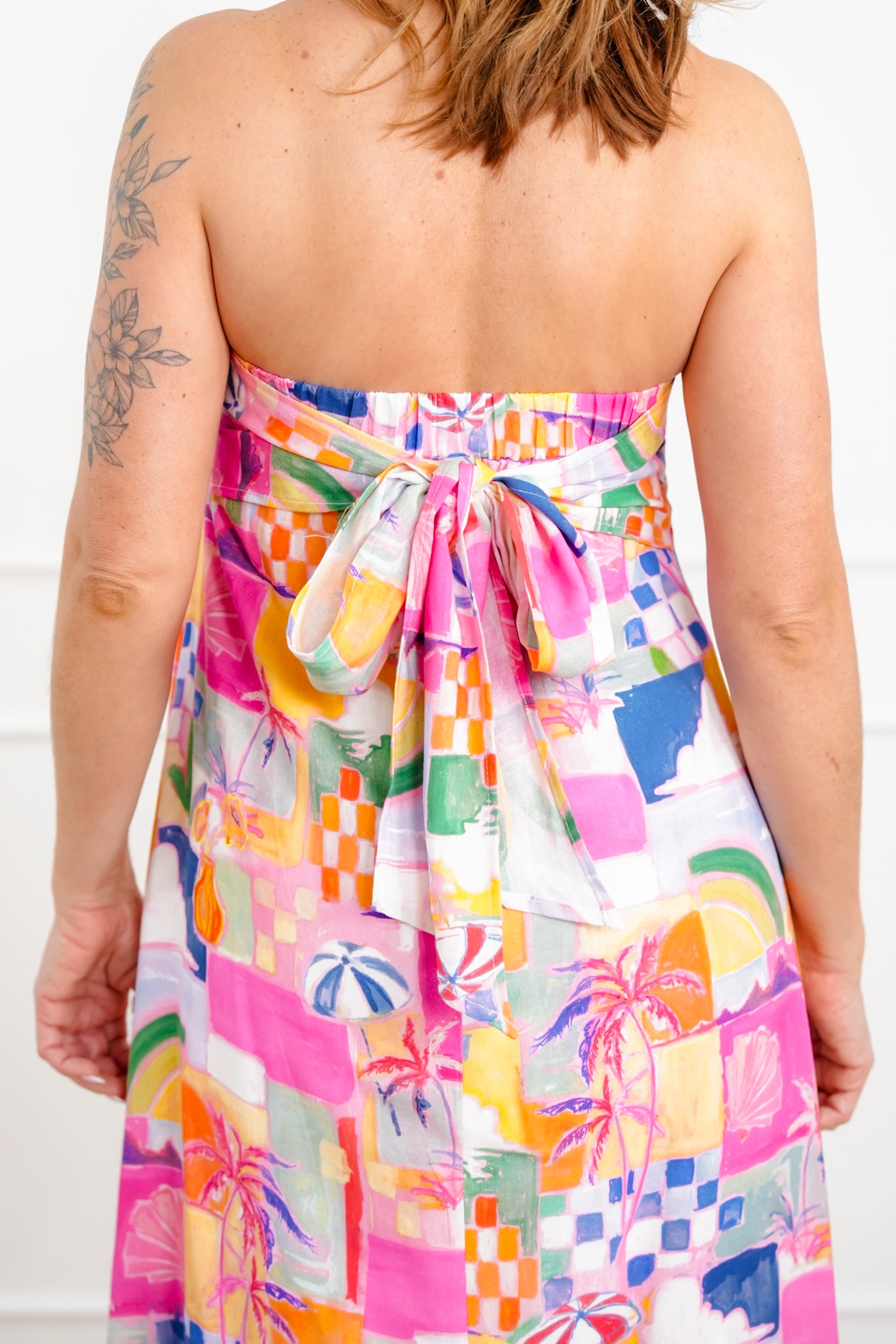 Tropical Vacation Print Sleeveless Maxi Dress with Tie Back