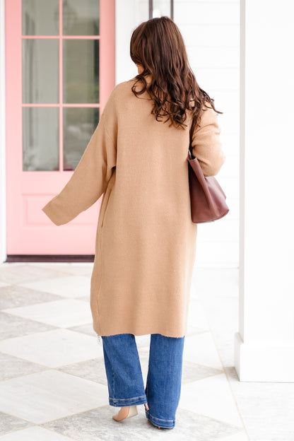 Long Sleeve Long Cardigan with Side Pockets