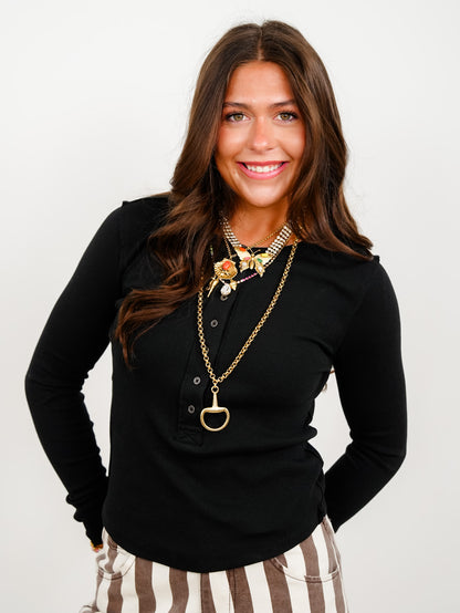 Ribbed Knit Long Sleeve Button Up Top