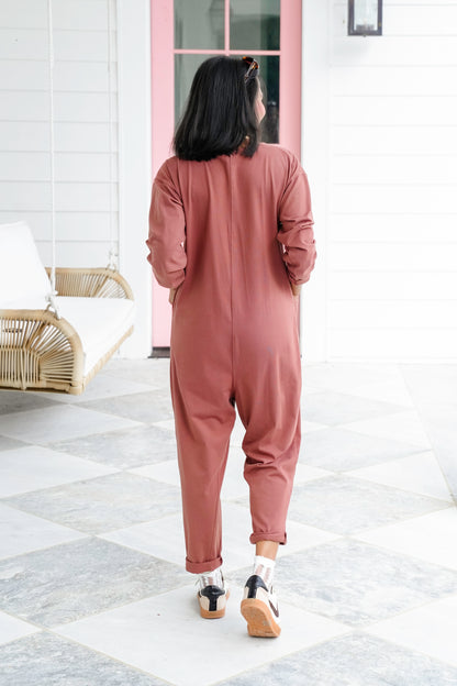 Plus/Reg Long Sleeve V Neck Jumpsuit