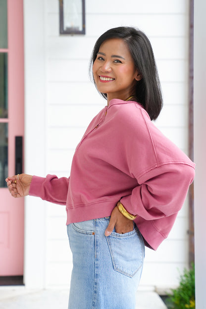 Long Sleeve Henley Sweatshirt Top