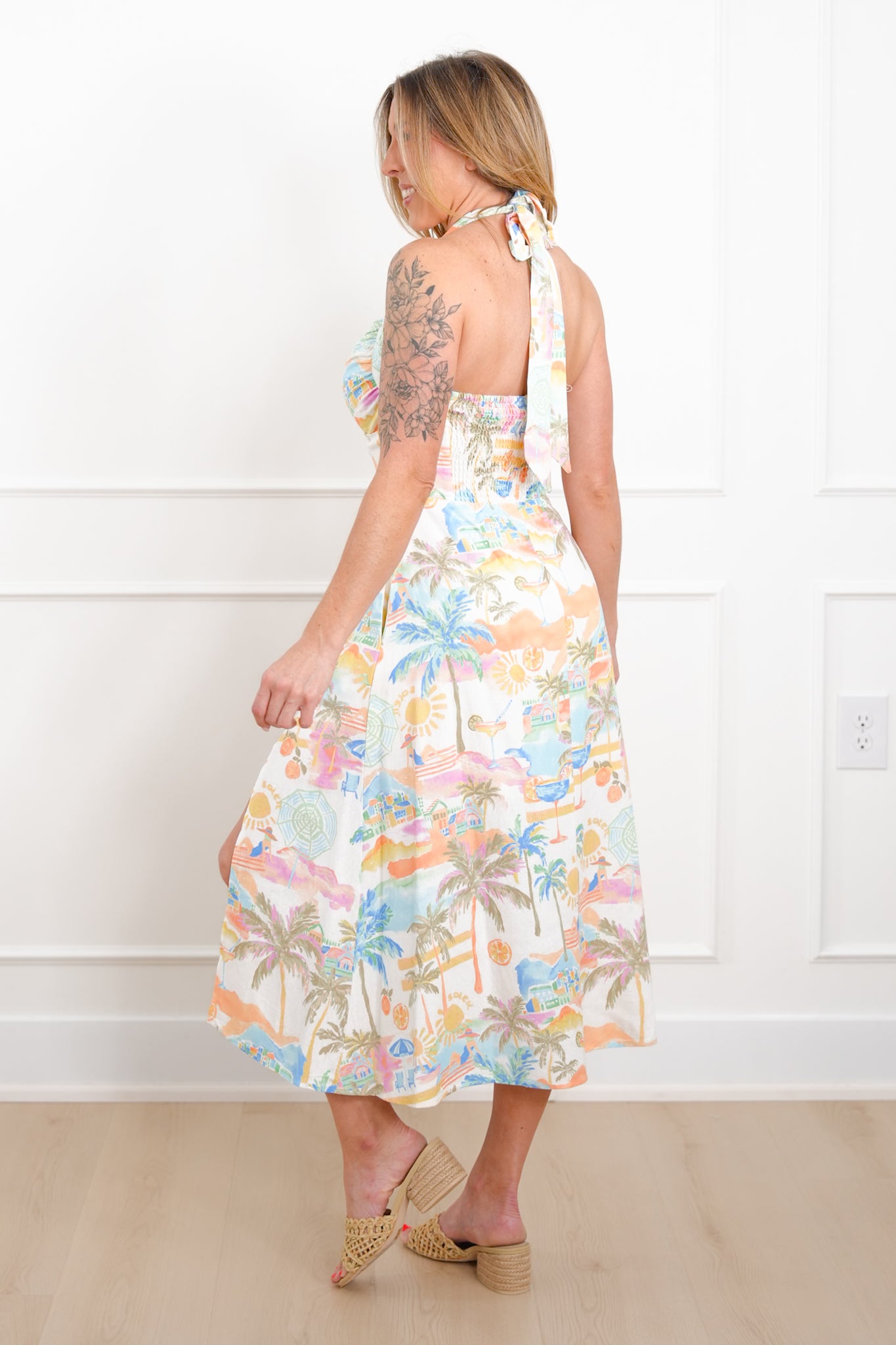 Summer Print Halter Neck Midi Dress